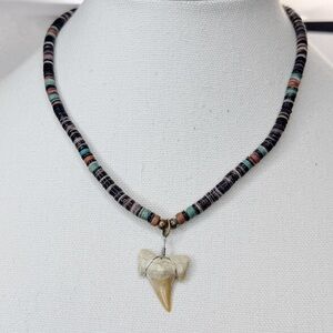 Fossil Shark Tooth on Coconut and Shell Beads Necklace